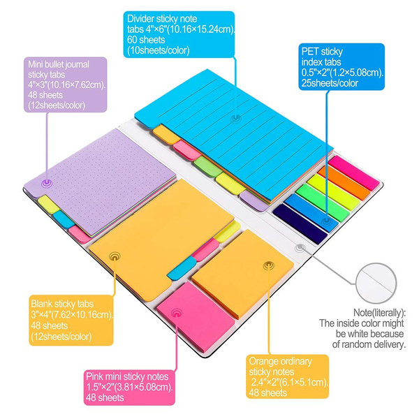 Divider Self Sticky Notes Prioritize and Set Goals with Color Coding-60 Ruled  Lined Notes (4x6),48 Dotted Notes (3x4),48 Blank Notes (4x3),2 Styles of Sticky  Notes,25 per/color-402 Total Tab